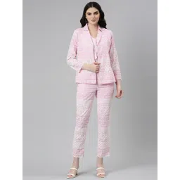 showoffff SHOWOFF Pink Cotton Blend Embroidered Crop Top With Pants-picture-20