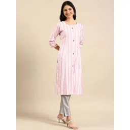 showoffff SHOWOFF Pink Cotton Striped Straight Kurta-picture-28