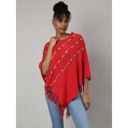 showoffff SHOWOFF Red Self Design Poncho-picture-45
