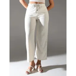 showoffff Showoff White Cotton Blend Straight FitTrouser-picture-41