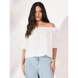 showoffff SHOWOFF White Embroidered Short Sleeves Top-picture-18