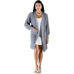 showoffff SHOWOFF Women's Grey Solid Longline Shrug-CHN-955_Grey-picture-12