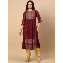 showoffff SHOWOFF Women's Maroon Ethnic Motifs Anarkali Kurta-picture-17
