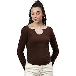 showoffff SHOWOFF Women's Solid Brown Fitted Top-8963_Brown-picture-16