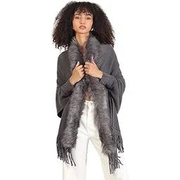 showoffff SHOWOFF Women's Solid Grey Fringed Edge Poncho-CHN-034_Grey-picture-22