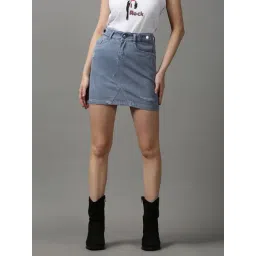 showoffff SHOWOFF Women's Straight Solid A-Line Blue Mini Skirt-picture-15