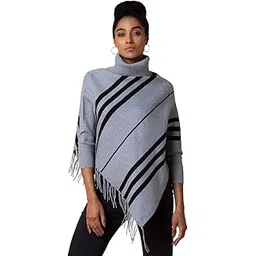 showoffff SHOWOFF Women's Striped Brown Longline Poncho -2036_Brown-picture-10