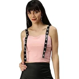 showoffff SHOWOFF Women's Sweetheart Neck Solid Pink Crop Top_TG-342_Pink-picture-11