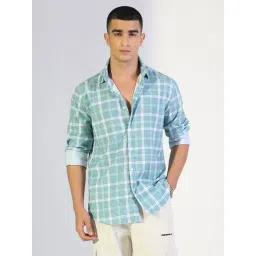 Showoffff Turquoise Cotton Regular Fit Checks Shirt-picture-27