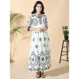 SHOWOFFFF White & Black Cotton Printed Anarkali Kurta-picture-22