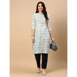 SHOWOFFFF White & Green Floral Print Kurta-picture-30