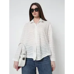 SHOWOFFFF White Cotton Regular Fit Embroidered Shirt-picture-37