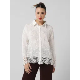 SHOWOFFFF White Cotton Self Design Full Sleeves Casual Shirt-picture-31