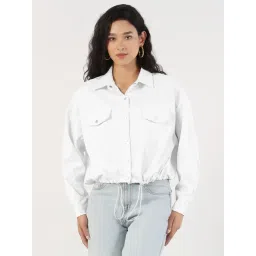 SHOWOFFFF White Cotton Solid Jacket-picture-36