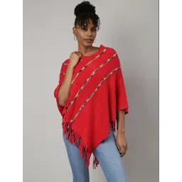 SHOWOFFFF Women Colourblocked Poncho with Fringed Detail-picture-12