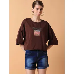 SHOWOFFFF Women Typography Printed Drop-Shoulder Sleeves Boxy T-shirt-picture-34