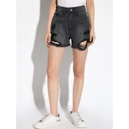 SHOWOFFFF Women Washed Denim Denim Shorts-image-45