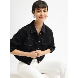 SHOWOFFFF Women's Black Crop Tailored Jacket-picture-45