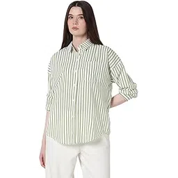 showoffff Women's Pinstripes Green Relaxed Fit Shirt with Chest Pocket-CHN-0724_Green-picture-21