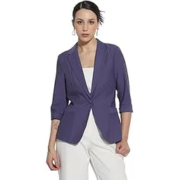 showoffff Women's Purple Single Breasted Blazer with Shoulder Pads-CHN-GD-003_Purple-picture-11