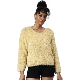 showoffff Women's Three-Quarter Sleeves V-Neck Solid Yellow Top-CHN-1394_Yellow_M-picture-22