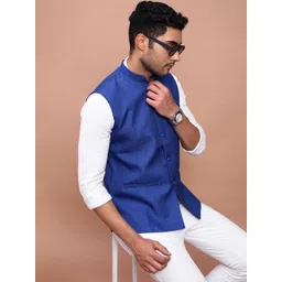 SHOWOFFFF Woven Slim Fit Mandarin Collar Nehru Jacket-picture-33