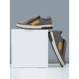 SHOZANIA Men Colourblocked Leather Lightweight Lace-Up Sneakers-picture-33