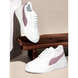 SHOZANIA Women Textured Lightweight Leather Lace-Ups Sneakers-picture-27