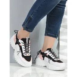 Shozie Girls Black & White Colourblocked Sneakers with Pink Accents-picture-12