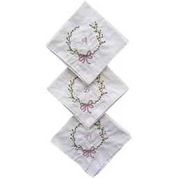 Shree adodhya women hankerchief with beautiful alphabet A,B,D embroidery, white colour and cotton handkerchief with embroidery colour green and peech. set of 3.-picture-18