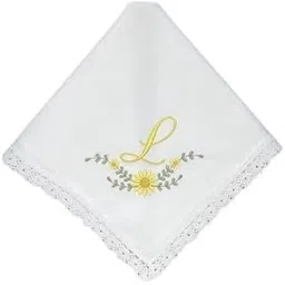 Shree adodhya women hankerchief with beautiful alphabet L embroidery, white colour and cotton handkerchief with embroidery. set of 2-picture-32