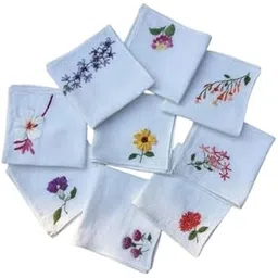 Shree adodhya women hankerchief with beautiful flower embroidery, white colour and cotton handkerchief with embroidery set of 9.-picture-23