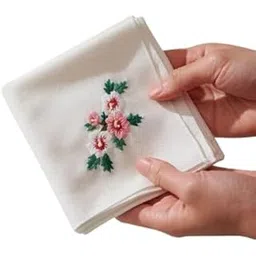 Shree adodhya women hankerchief with flower embroidery,white colour and cotton handkerchief set of 2.-picture-38