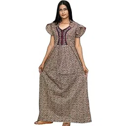shree balaji maxi Floral Print Embroidered Cotton Nighty with Back Belt-picture-49