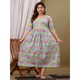 SHREE GANESHAY STORE Women Floral Printed Round Neck Fit And Flare Cotton Ethnic Dress-image-44