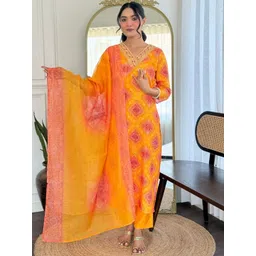 SHREE KHODAL FASHION Women Bandhani Printed Regular Kurta with Trousers & Dupatta-picture-34