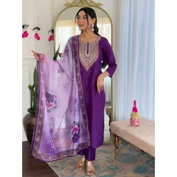 SHREE KHODAL FASHION Women Ethnic Motifs Embroidered Kurta with Trousers & Dupatta-picture-24