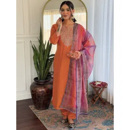 SHREE KHODAL FASHION Women Ethnic Motifs Embroidered Kurta with Trousers & Dupatta-picture-26