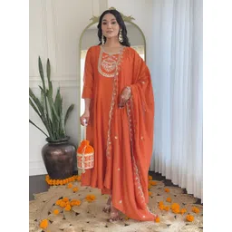 SHREE KHODAL FASHION Women Ethnic Motifs Embroidered Kurta with Trousers & With Dupatta-picture-22