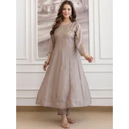 SHREE KHODAL FASHION Women Ethnic Motifs Embroidered Panelled Sequinned Chanderi Silk Kurta with Trousers &-picture-27