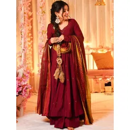 SHREE KHODAL FASHION Women Ethnic Motifs Embroidered Panelled Thread Work Kurta with Palazzos & With Dupatta-picture-25