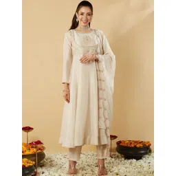 SHREE KHODAL FASHION Women Ethnic Motifs Embroidered Panelled Thread Work Kurta with Trousers & With Dupatta-picture-23