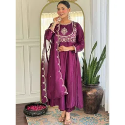 SHREE KHODAL FASHION Women Ethnic Motifs Embroidered Panelled Thread Work Kurta with Trousers & With Dupatta-picture-28