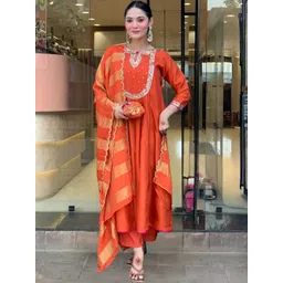 SHREE KHODAL FASHION Women Ethnic Motifs Embroidered Panelled Thread Work Kurta with Trousers & With Dupatta-picture-29