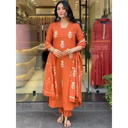 SHREE KHODAL FASHION Women Ethnic Motifs Embroidered Regular Sequinned Kurta with Trousers & With Dupatta-picture-19