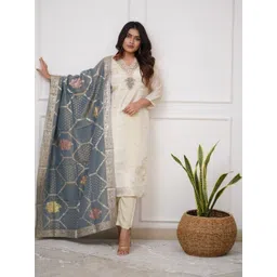 SHREE KHODAL FASHION Women Ethnic Motifs Embroidered Regular Sequinned Kurta with Trousers & With Dupatta-picture-20