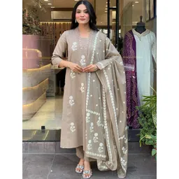 SHREE KHODAL FASHION Women Ethnic Motifs Embroidered Regular Sequinned Kurta with Trousers & With Dupatta-picture-18