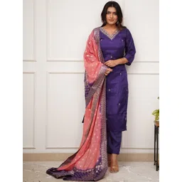 SHREE KHODAL FASHION Women Ethnic Motifs Embroidered Regular Thread Work Kurta with Trousers & With Dupatta-picture-13