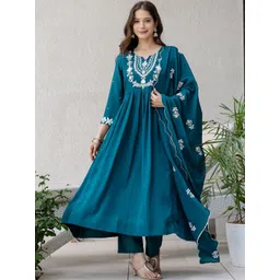 SHREE KHODAL FASHION Women Ethnic Motifs Embroidered Regular Thread Work Kurta with Trousers & With Dupatta-picture-31