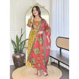 SHREE KHODAL FASHION Women Ethnic Motifs Printed A-Line Kurta with Trousers & Dupatta-picture-28